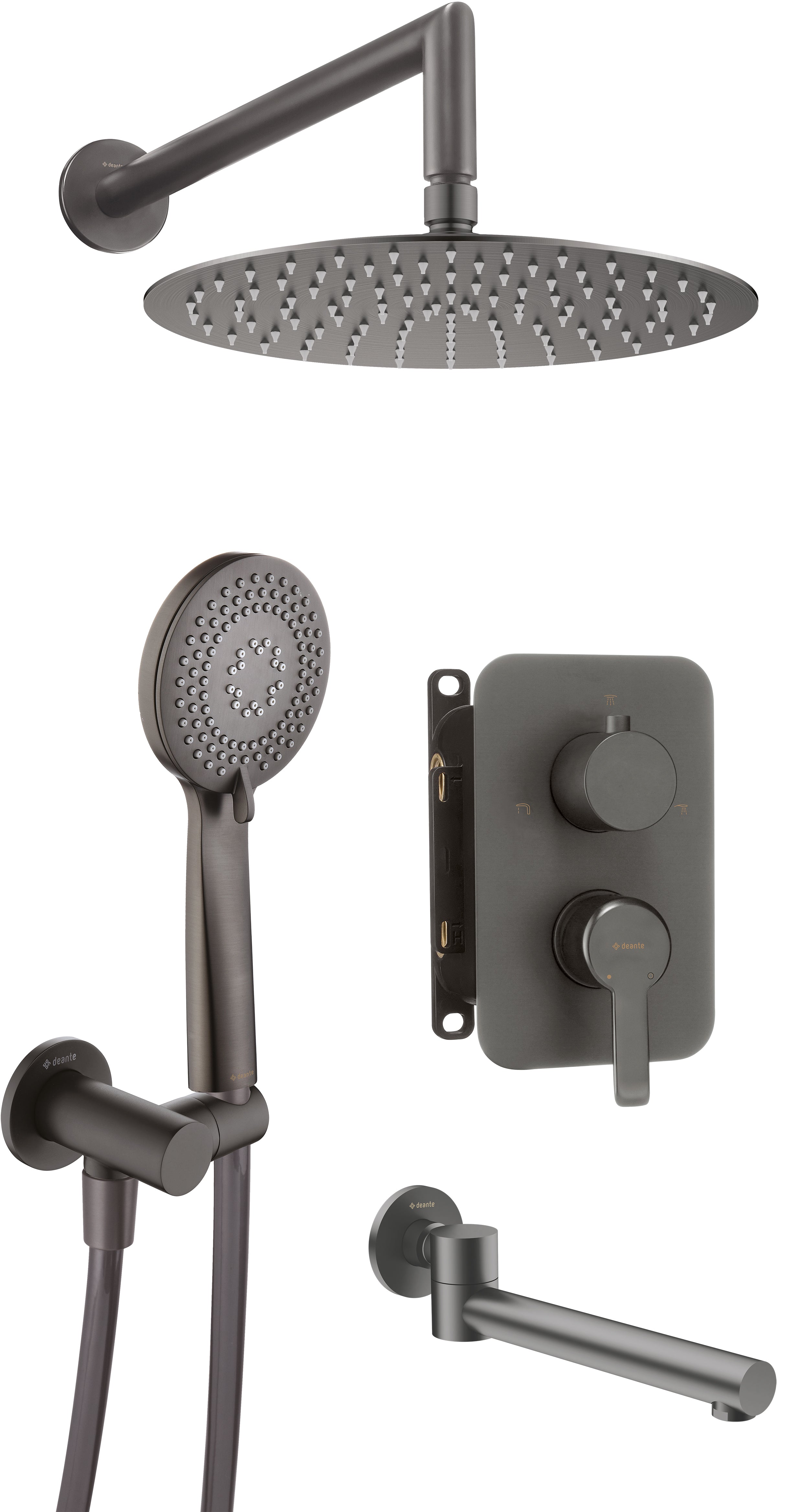 Concealed shower set, with bath spout